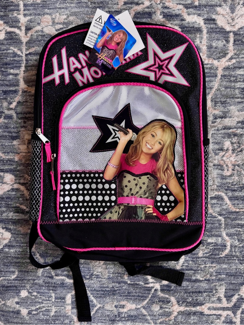 Vintage NWT Deadstock Hannah Montana Black and Pink Glitter Backpack Disney